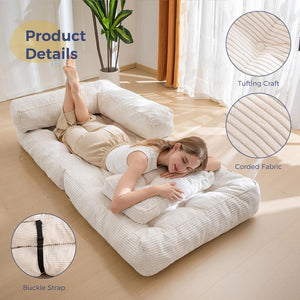 Folding Sofa Bed, L - Shaped Convertible Sofa Bed with Armrests and Pillows, - Wigtrends