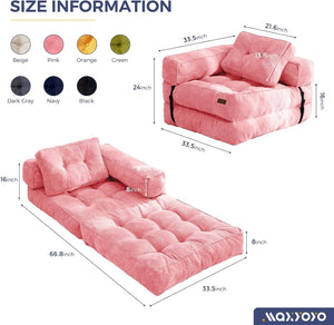 Folding Sofa Bed, L - Shaped Convertible Sofa Bed with Armrests and Pillows, - Wigtrends
