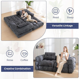 Folding Sofa Bed, L - Shaped Convertible Sofa Bed with Armrests and Pillows, - Wigtrends