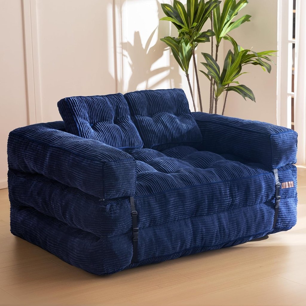 Folding Sofa Bed, L - Shaped Convertible Sofa Bed with Armrests and Pillows, - Wigtrends