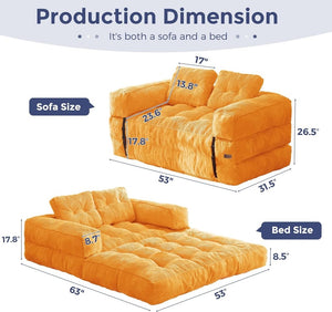 Folding Sofa Bed, L - Shaped Convertible Sofa Bed with Armrests and Pillows, - Wigtrends