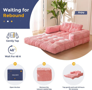 Folding Sofa Bed, L - Shaped Convertible Sofa Bed with Armrests and Pillows, - Wigtrends