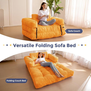 Folding Sofa Bed, L - Shaped Convertible Sofa Bed with Armrests and Pillows, - Wigtrends