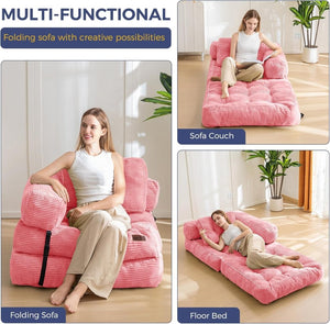 Folding Sofa Bed, L - Shaped Convertible Sofa Bed with Armrests and Pillows, - Wigtrends