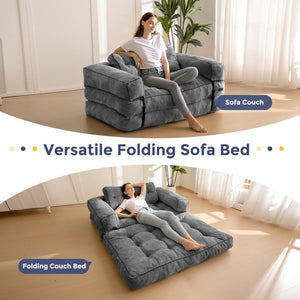 Folding Sofa Bed, L - Shaped Convertible Sofa Bed with Armrests and Pillows, - Wigtrends