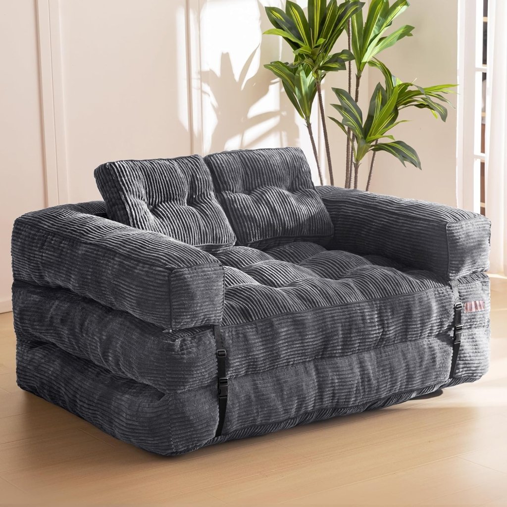 Folding Sofa Bed, L - Shaped Convertible Sofa Bed with Armrests and Pillows, - Wigtrends