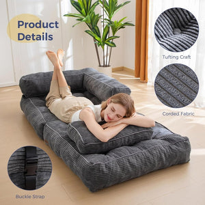 Folding Sofa Bed, L - Shaped Convertible Sofa Bed with Armrests and Pillows, - Wigtrends