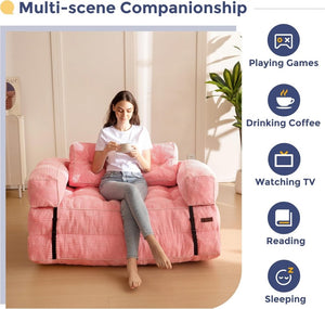 Folding Sofa Bed, L - Shaped Convertible Sofa Bed with Armrests and Pillows, - Wigtrends