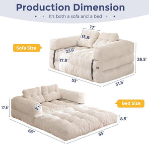 Folding Sofa Bed, L - Shaped Convertible Sofa Bed with Armrests and Pillows, - Wigtrends