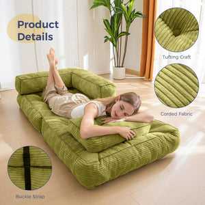 Folding Sofa Bed, L - Shaped Convertible Sofa Bed with Armrests and Pillows, - Wigtrends