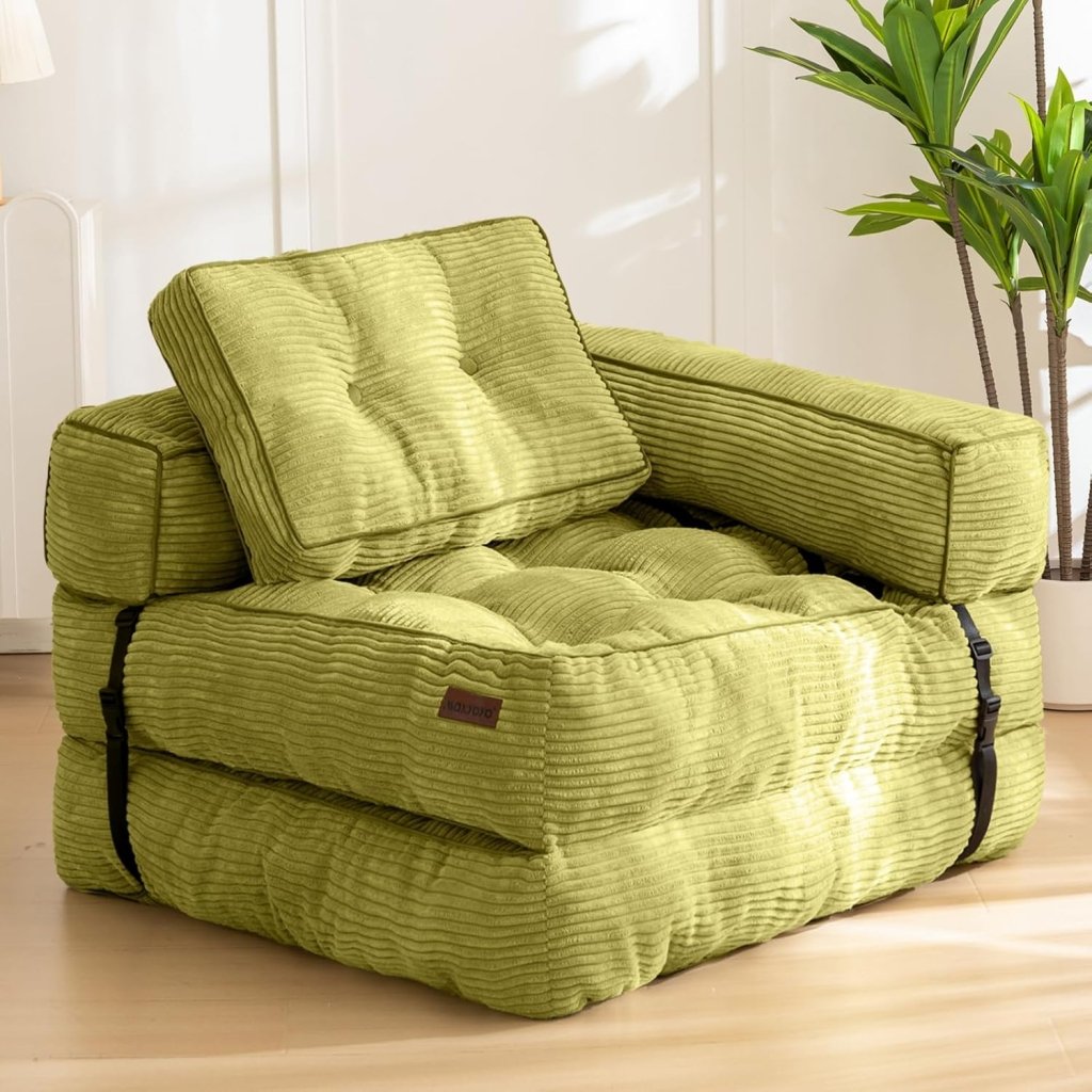 Folding Sofa Bed, L - Shaped Convertible Sofa Bed with Armrests and Pillows, - Wigtrends