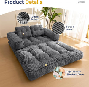 Folding Sofa Bed, L - Shaped Convertible Sofa Bed with Armrests and Pillows, - Wigtrends