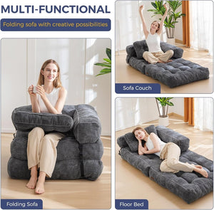 Folding Sofa Bed, L - Shaped Convertible Sofa Bed with Armrests and Pillows, - Wigtrends