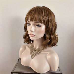 Ginger Color Glueless Wig With Bangs Short Bob Loose Wave 100% Human Hair Wigs - Wigtrends