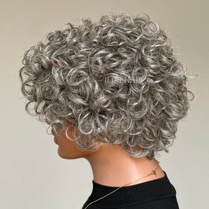 Glueless Ash Grey Rose Curly Bob Human Hair Wig - Wigtrends