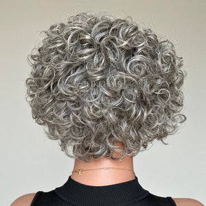 Glueless Ash Grey Rose Curly Bob Human Hair Wig - Wigtrends