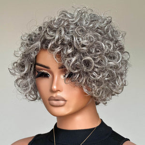 Glueless Ash Grey Rose Curly Bob Human Hair Wig - Wigtrends