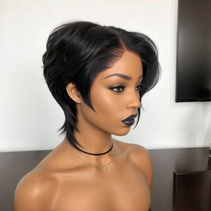 Glueless Pixie Cut 5x5 Lace Closure Wigs Short Straight Bob Wigs With Bangs for Black Women - Wigtrends