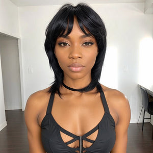 Glueless Pixie Cut 5x5 Lace Closure Wigs Short Straight Bob Wigs With Bangs for Black Women - Wigtrends