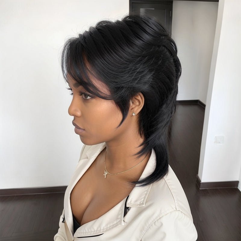 Glueless Pixie Cut 5x5 Lace Closure Wigs Short Straight Bob Wigs With Bangs for Black Women - Wigtrends