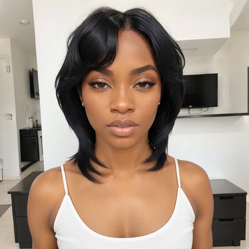 Glueless Pixie Cut 5x5 Lace Closure Wigs Short Straight Bob Wigs With Bangs for Black Women - Wigtrends