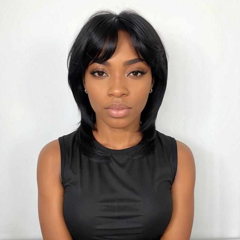 Glueless Pixie Cut 5x5 Lace Closure Wigs Short Straight Bob Wigs With Bangs for Black Women - Wigtrends