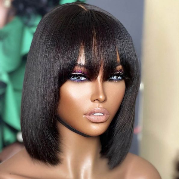 Glueless Straight Bob Wig With Fringe Bangs 180% Density Minimalist Undetectable HD Lace Realistic Scalp - Wigtrends