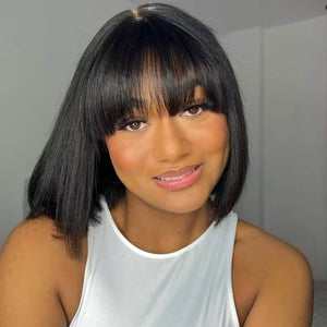 Glueless Straight Bob Wig With Fringe Bangs 180% Density Minimalist Undetectable HD Lace Realistic Scalp - Wigtrends