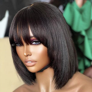 Glueless Straight Bob Wig With Fringe Bangs 180% Density Minimalist Undetectable HD Lace Realistic Scalp - Wigtrends