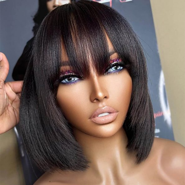 Glueless Straight Bob Wig With Fringe Bangs 180% Density Minimalist Undetectable HD Lace Realistic Scalp - Wigtrends