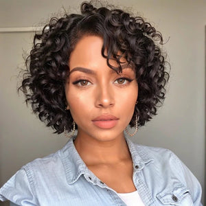 Glueless Wave Bob Black Wig Human Hair Lace Front Wigs - Wigtrends