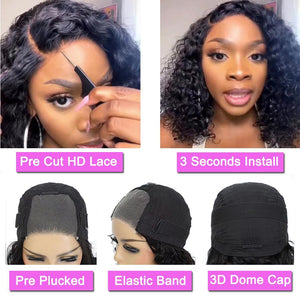 Glueless Wigs Human Hair Pre Plucked Pre Cut Lace Front Wigs for Black Women Human Hair Curly Wig (14 Inch) - Wigtrends