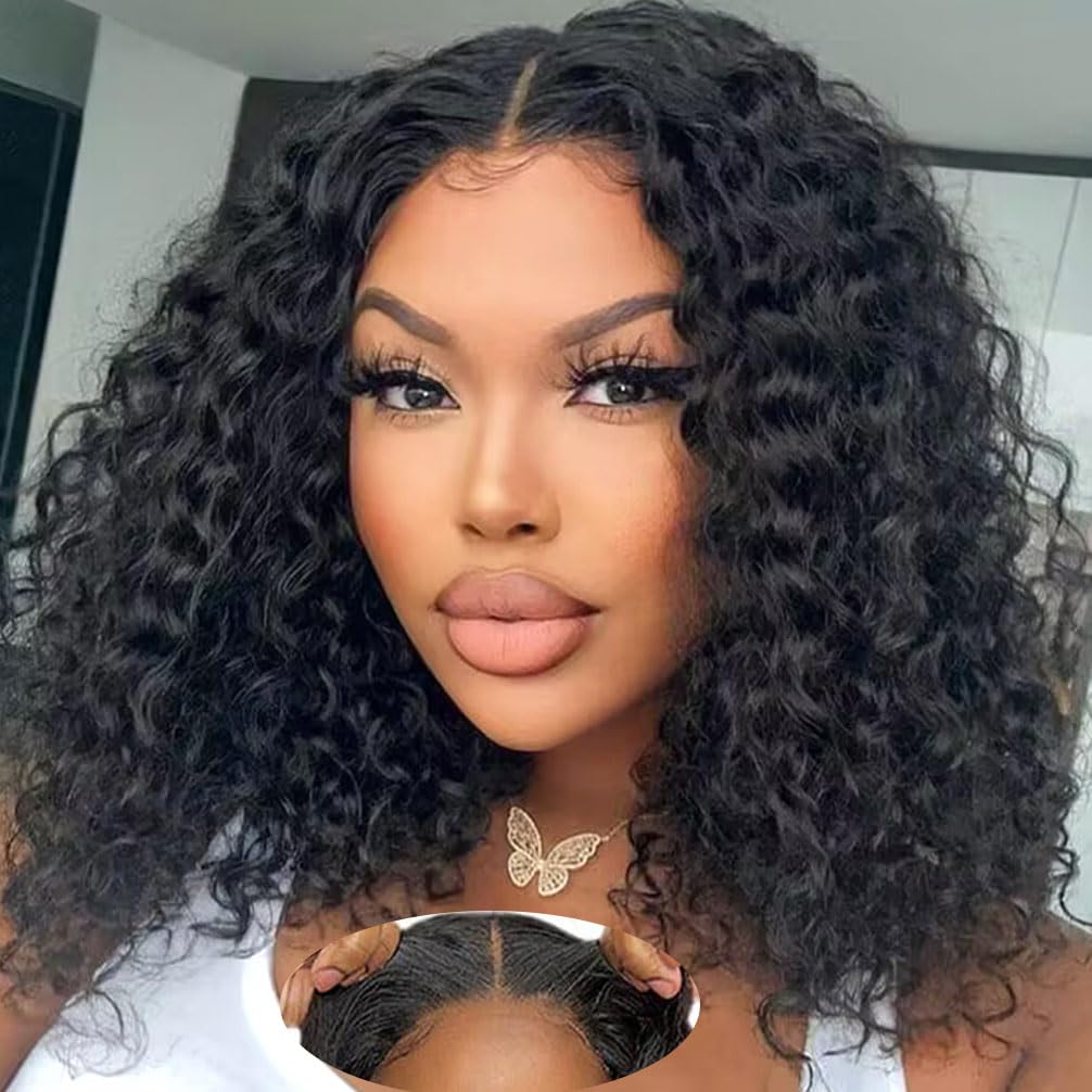 Glueless Wigs Human Hair Pre Plucked Pre Cut Lace Front Wigs for Black Women Human Hair Curly Wig (14 Inch) - Wigtrends