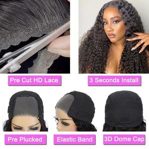 Glueless Wigs Human Hair Pre Plucked Pre Cut Lace Front Wigs for Black Women Human Hair Curly Wig (14 Inch) - Wigtrends