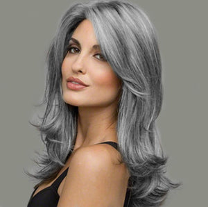 Gray Natural Wave Long Wave Synthetic Wig - Wigtrends