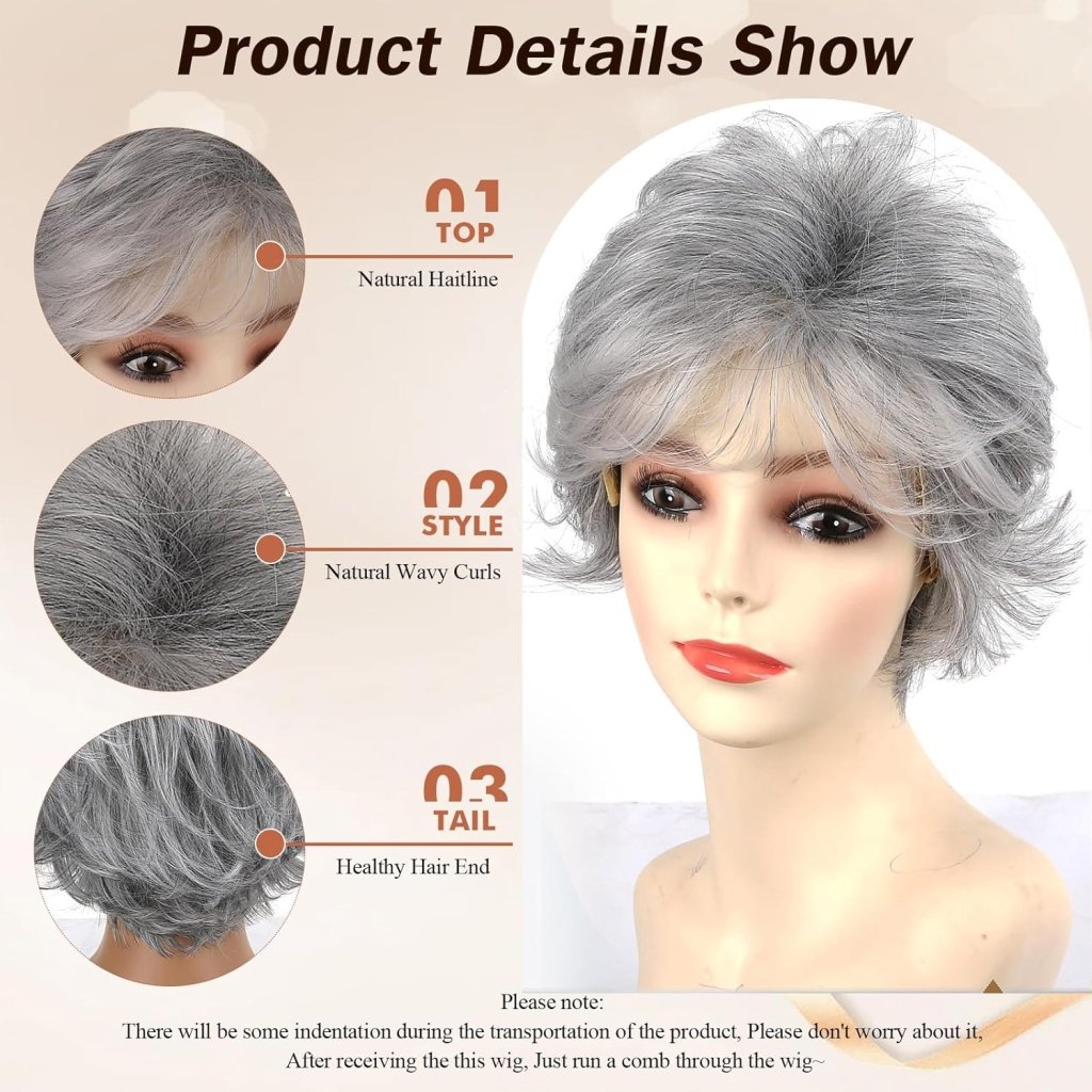 Gray Wavy Pixie Cut Layered Wig Salt and Pepper Haired Wig Synthetic Hair - Wigtrends