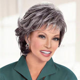 Gray Wavy Pixie Cut Layered Wig Salt and Pepper Haired Wig Synthetic Hair - Wigtrends