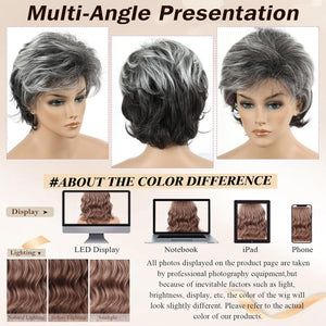 Gray Wavy Pixie Cut Layered Wig Salt and Pepper Haired Wig Synthetic Hair - Wigtrends