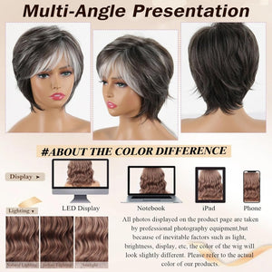 Gray Wavy Pixie Cut Layered Wig Salt and Pepper Haired Wig Synthetic Hair - Wigtrends