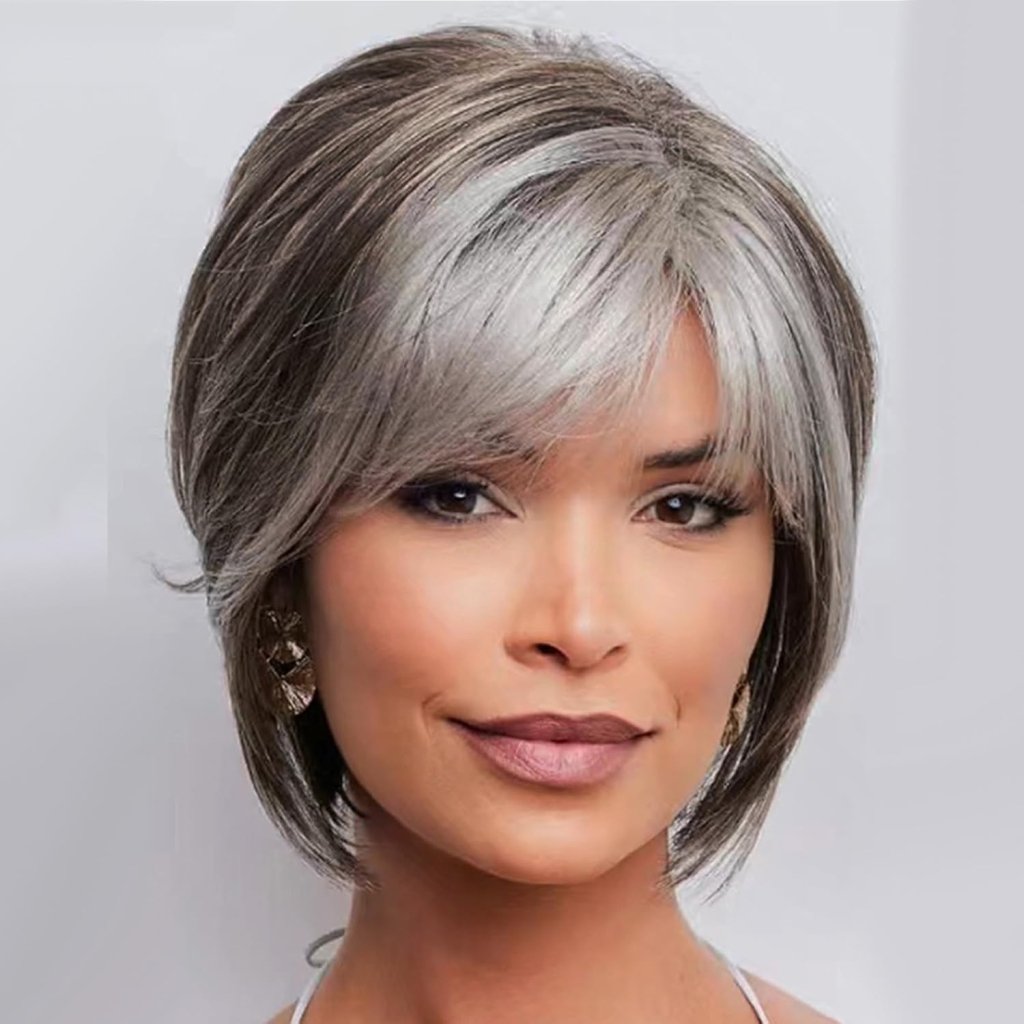 Gray Wavy Pixie Cut Layered Wig Salt and Pepper Haired Wig Synthetic Hair - Wigtrends