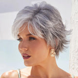 Gray Wavy Pixie Cut Layered Wig Salt and Pepper Haired Wig Synthetic Hair - Wigtrends