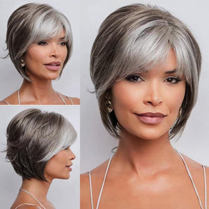 Gray Wavy Pixie Cut Layered Wig Salt and Pepper Haired Wig Synthetic Hair - Wigtrends