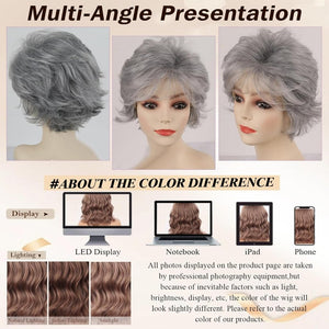 Gray Wavy Pixie Cut Layered Wig Salt and Pepper Haired Wig Synthetic Hair - Wigtrends