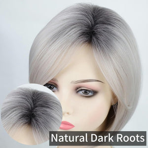 Grey Bob Short Wigs with Bangs Straight Bob Haircuts Heat Synthetic Wigs - Wigtrends