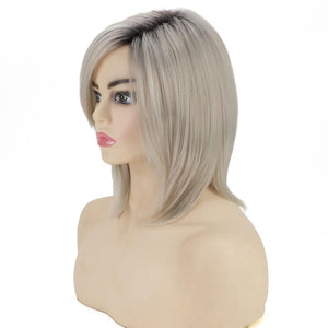 Grey Bob Short Wigs with Bangs Straight Bob Haircuts Heat Synthetic Wigs - Wigtrends