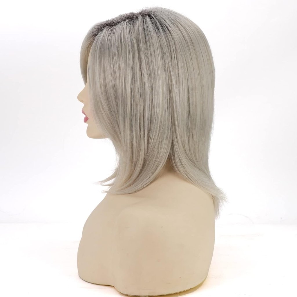 Grey Bob Short Wigs with Bangs Straight Bob Haircuts Heat Synthetic Wigs - Wigtrends