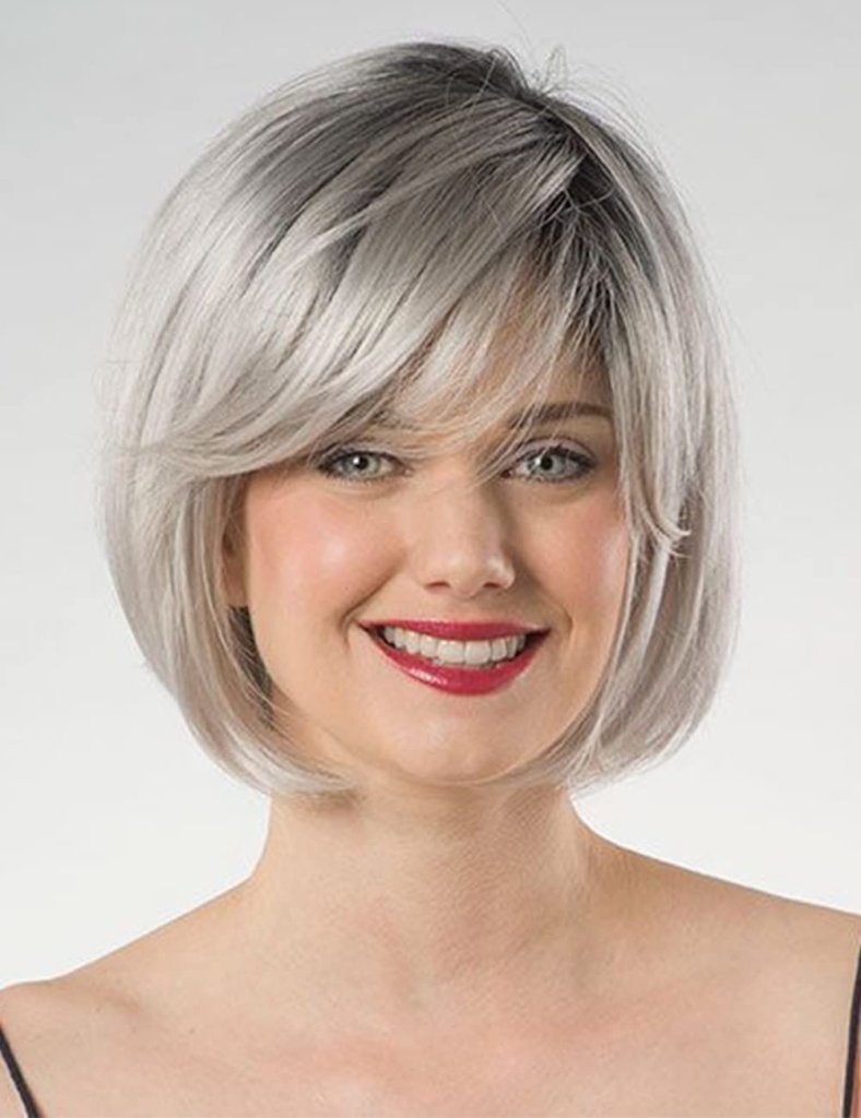 Grey Bob Short Wigs with Bangs Straight Bob Haircuts Heat Synthetic Wigs - Wigtrends