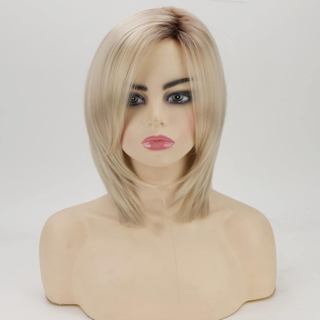 Grey Bob Short Wigs with Bangs Straight Bob Haircuts Heat Synthetic Wigs - Wigtrends