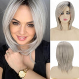 Grey Bob Short Wigs with Bangs Straight Bob Haircuts Heat Synthetic Wigs - Wigtrends