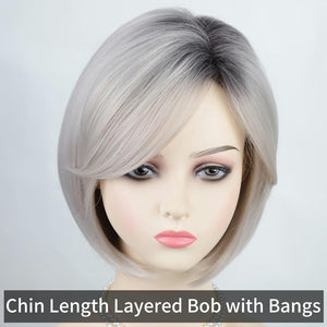 Grey Bob Short Wigs with Bangs Straight Bob Haircuts Heat Synthetic Wigs - Wigtrends